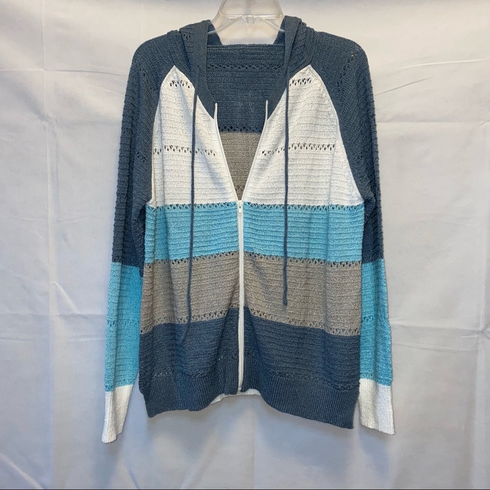 Women's Long Sleeve Knit Sweater Zip Up Hoodie Lightweight Drawstring